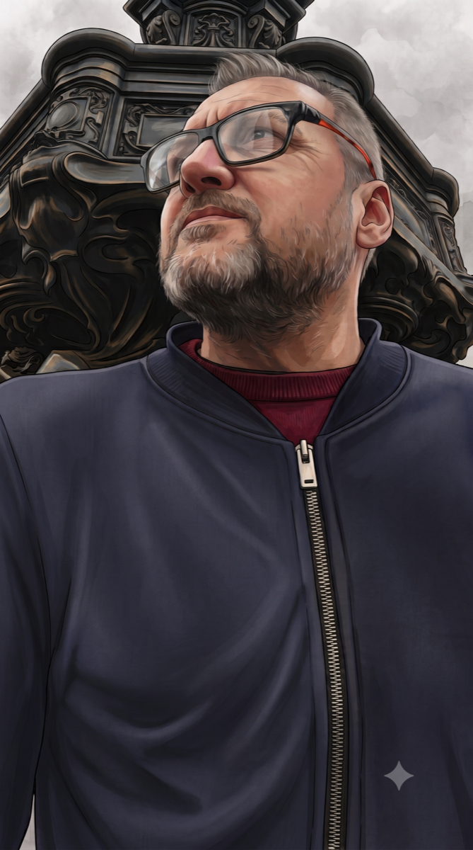 Illustrated portrait of the AiGENCY founder, based in Bournemouth