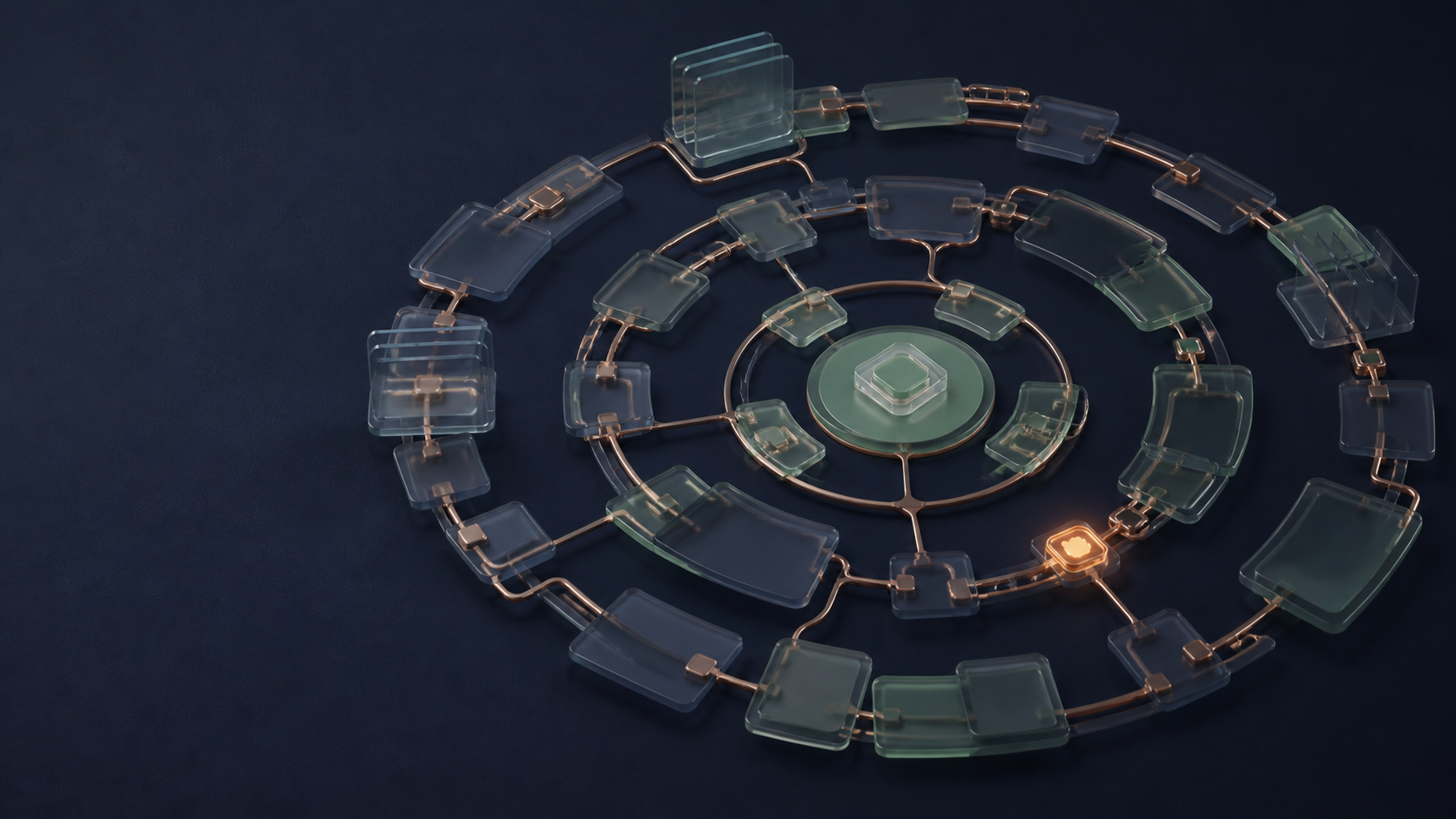 Layered translucent memory panels connected around a central continuity core