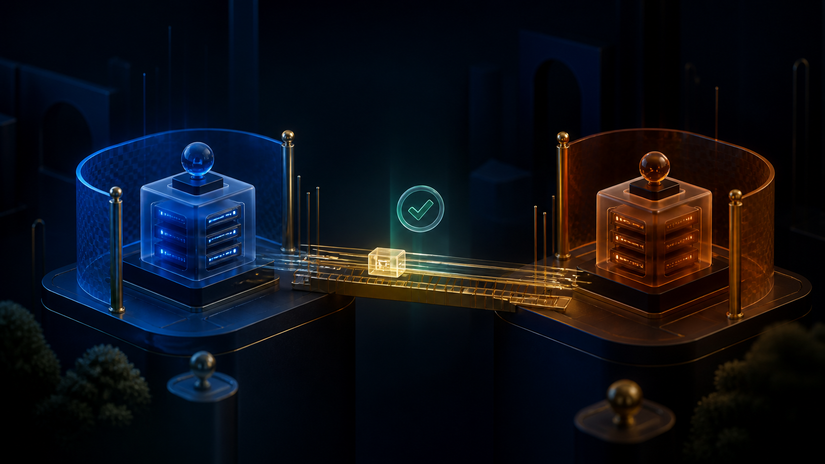 Two secure agent nodes connected by a controlled bridge