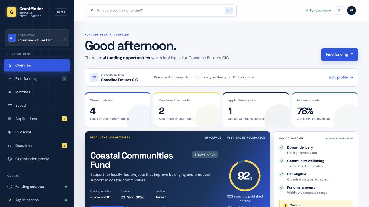 Fieldnote Grants demo preview